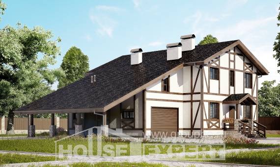 250-002-Л Проект двухэтажного дома с мансардным этажом, гараж, современный дом из кирпича Томск, House Expert