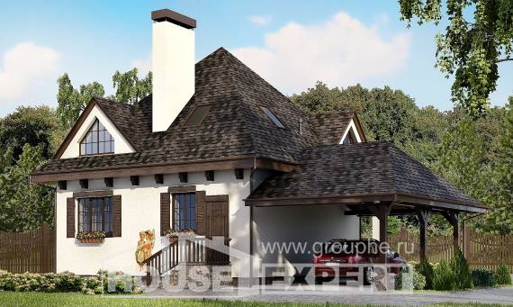 110-002-Л Проект двухэтажного дома с мансардой и гаражом, бюджетный домик из бризолита Томск, House Expert