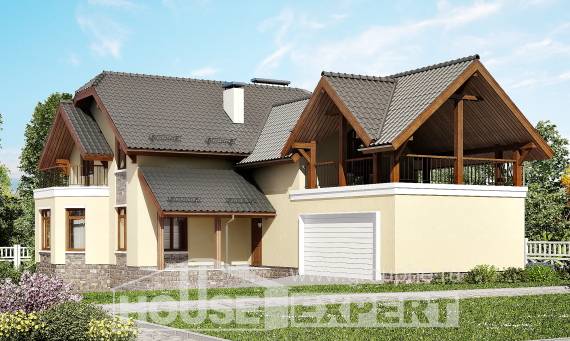 255-003-П Проект трехэтажного дома с мансардой и гаражом, простой дом из бризолита Стрежевой, House Expert