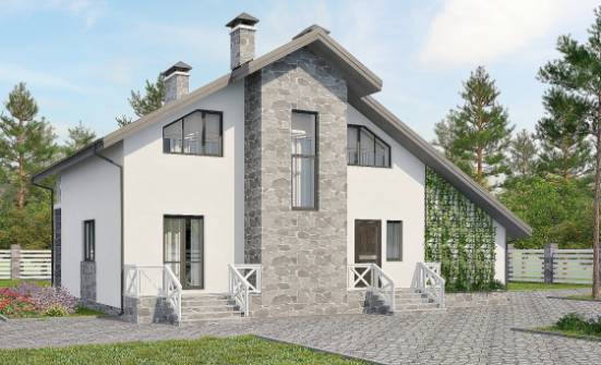 180-017-Л Проект двухэтажного дома мансардой, гараж, средний домик из теплоблока, Колпашево