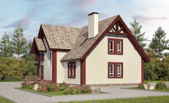 300-008-Л Проект двухэтажного дома с мансардой и гаражом, просторный загородный дом из поризованных блоков, Томск