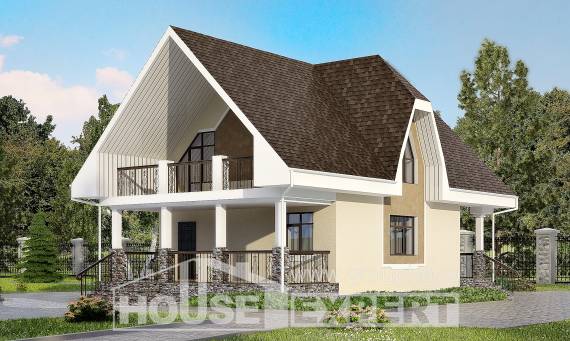 125-001-Л Проект двухэтажного дома с мансардой, скромный загородный дом из поризованных блоков Стрежевой, House Expert