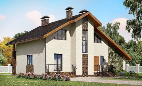 180-008-Л Проект двухэтажного дома с мансардным этажом, гараж, современный загородный дом из арболита, Северск