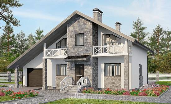 180-017-Л Проект двухэтажного дома мансардой, гараж, средний домик из теплоблока, Колпашево