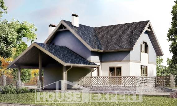 150-011-П Проект двухэтажного дома мансардой и гаражом, простой коттедж из пеноблока Колпашево, House Expert