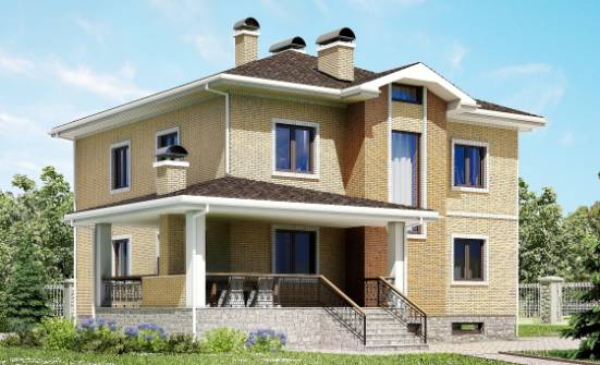 350-002-Л Проект трехэтажного дома и гаражом, классический домик из кирпича, Северск