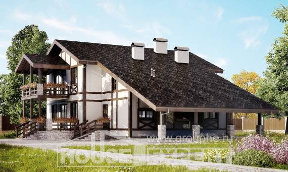 250-002-Л Проект двухэтажного дома с мансардой и гаражом, средний загородный дом из кирпича Северск, House Expert
