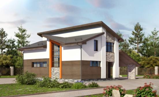 200-010-П Проект двухэтажного дома с мансардой и гаражом, современный домик из арболита Колпашево | Проекты домов от House Expert